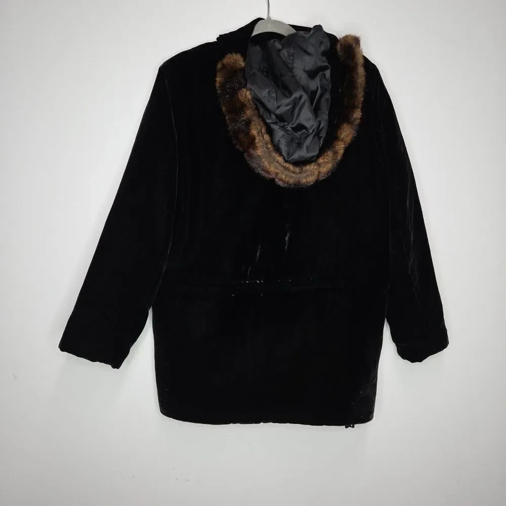 Black Label Lauren by Ralph Lauren Velvet Faux-Fur Hooded Puffer Parka Coat S